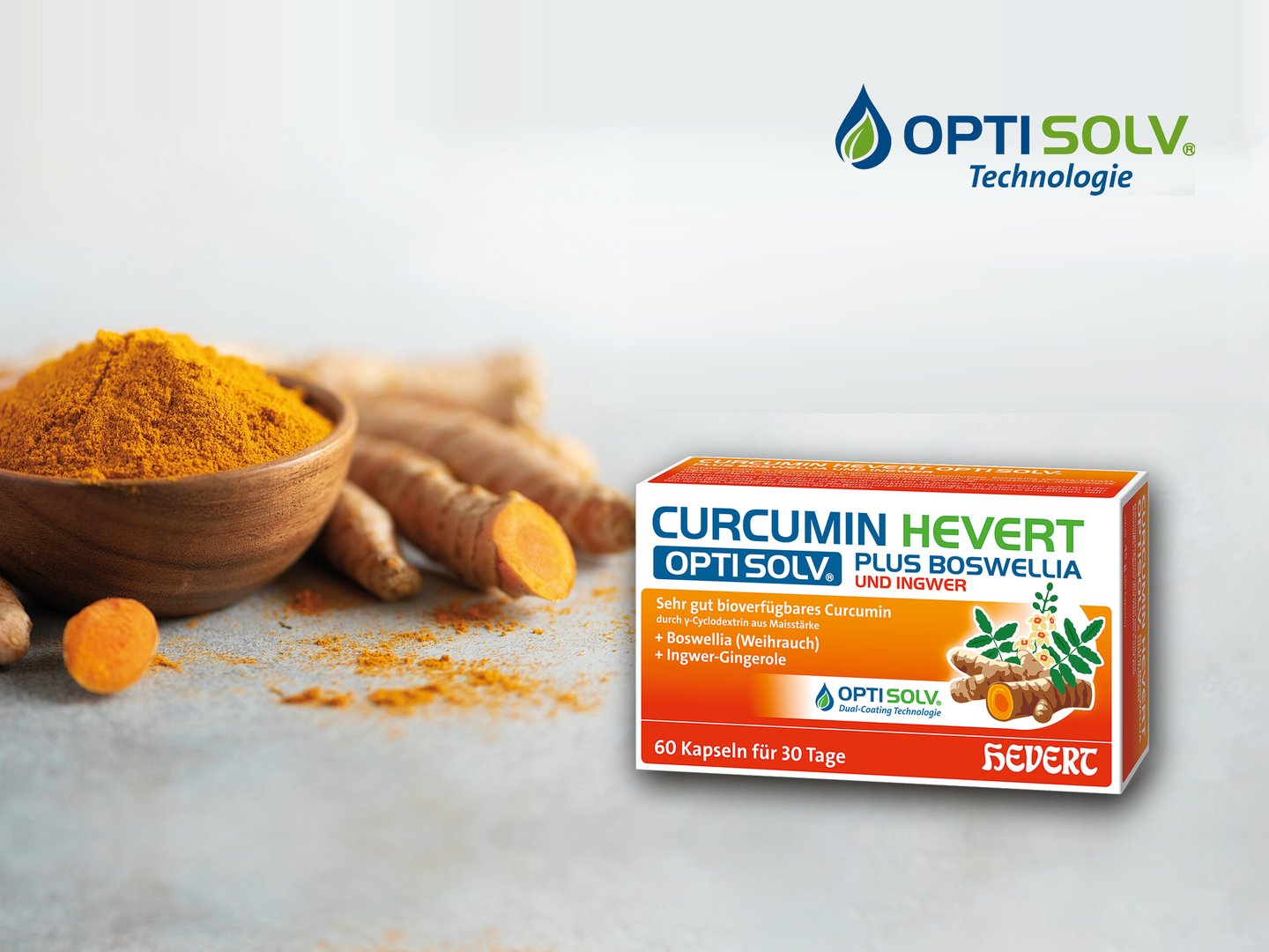 Neu: Curcumin Hevert OptiSolv® plus Boswellia und Ingwer