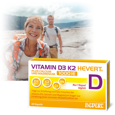 Vitamin D3 K2 Hevert plus Calcium und Magnesium 1000 IE