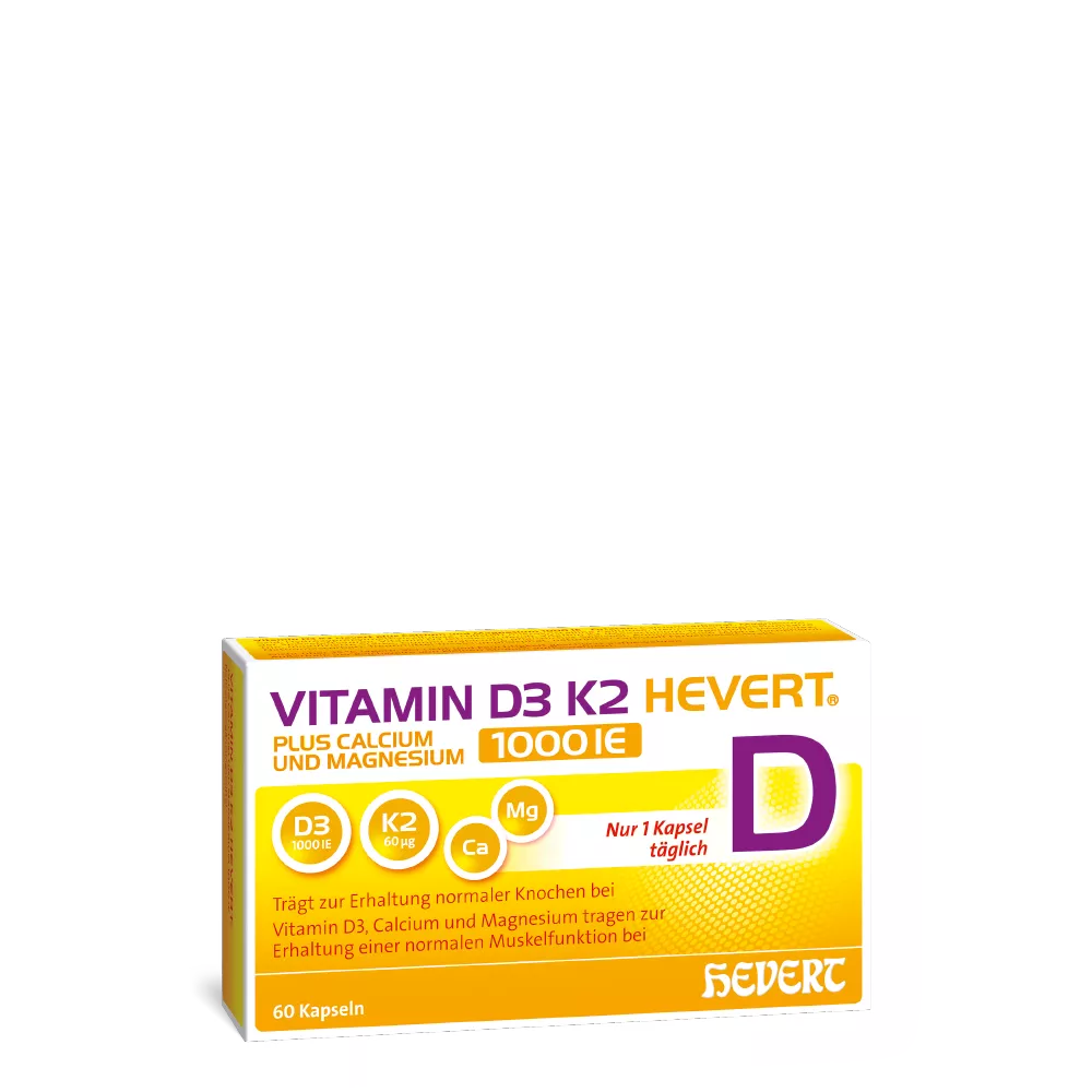 Vitamin D3 K2 Hevert plus Calcium und Magnesium 1000 IE