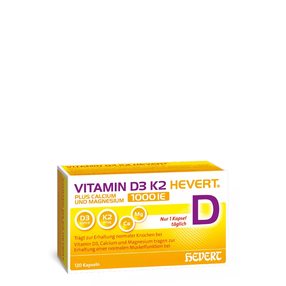 Vitamin D3 K2 Hevert plus Calcium und Magnesium 1000 IE
