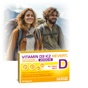 Vitamin D3 K2 Hevert plus Calcium und Magnesium 2000 IE