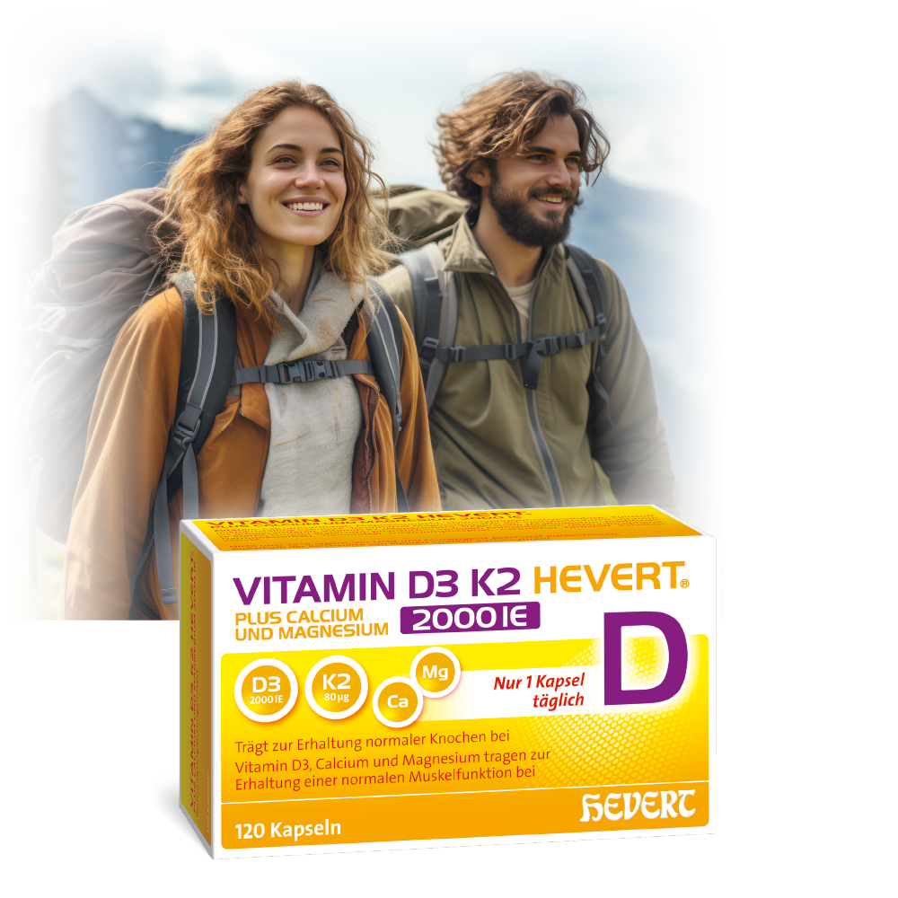 Vitamin D3 K2 Hevert plus Calcium und Magnesium 2000 IE