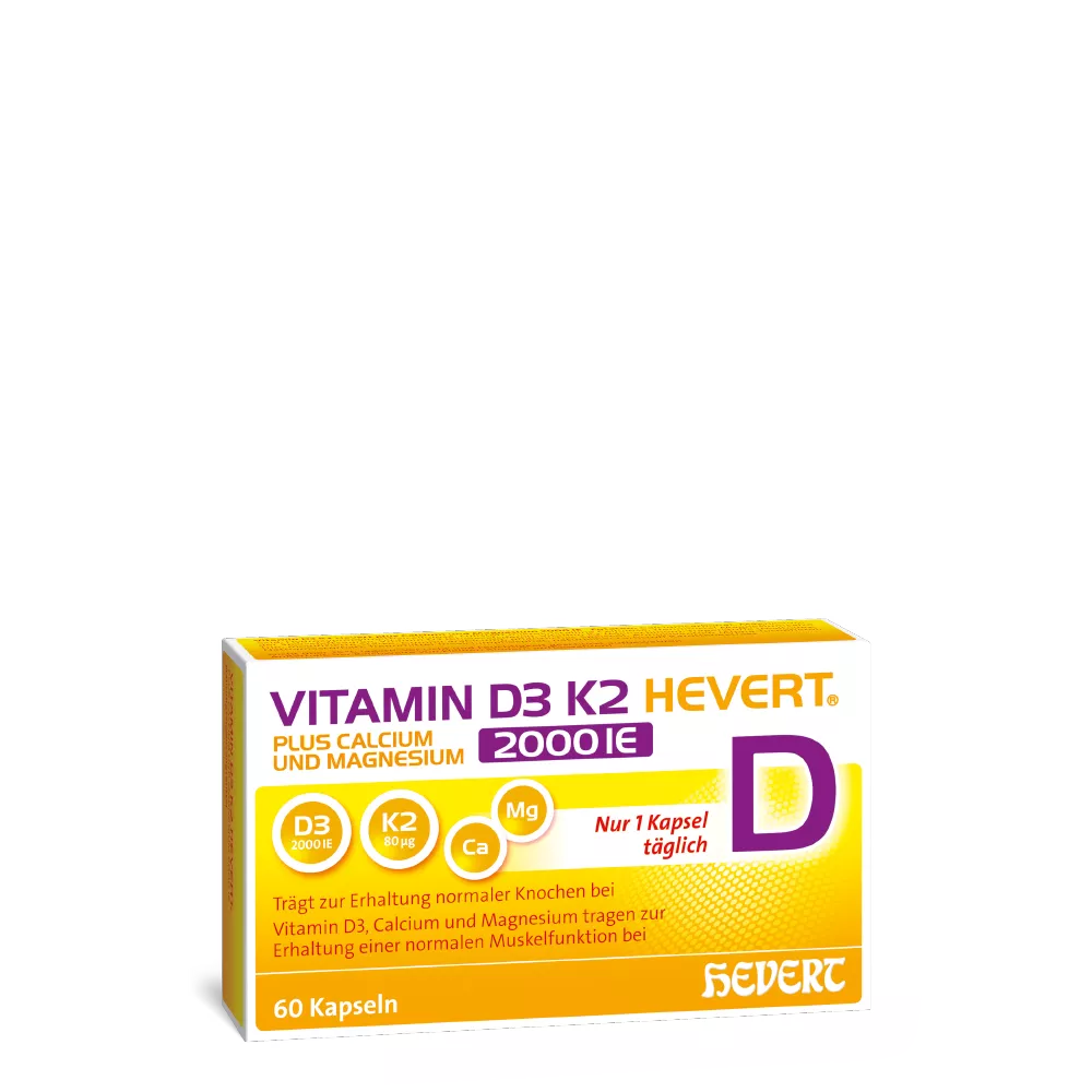 Vitamin D3 K2 Hevert plus Calcium und Magnesium 2000 IE