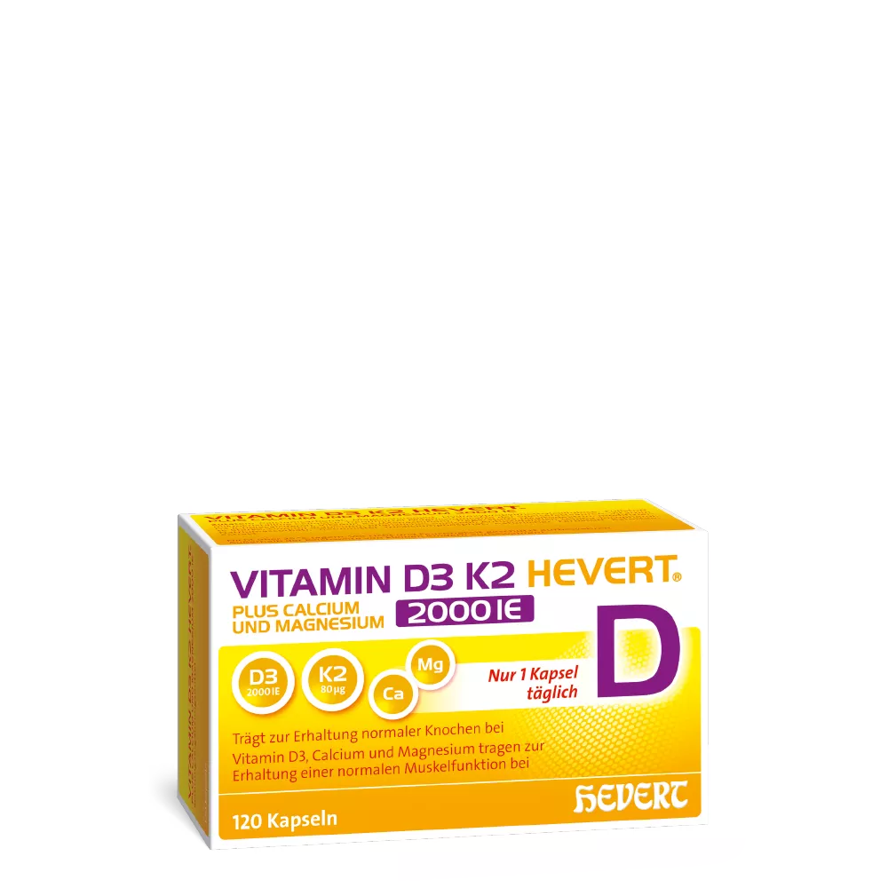 Vitamin D3 K2 Hevert plus Calcium und Magnesium 2000 IE